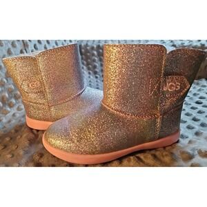 UGG Keelan Rainbow Metallic Glitter Boot, Sheepskin Sparkles Pink Toddler Size 9